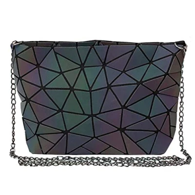 Image of AiSi Geometric Pu Leather Shoulder Handbags Holographic Clutch Bag Metal Chain Satchel Purse,Luminous