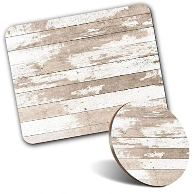Image of Rectangle Mouse Mat &amp; Round Coaster Set Birch Wood Wooden Planks Art 20 cm 9 for Computer Laptop, Office, Gift, Non slip Base #3811