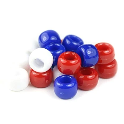 Image of 100 x Patriotic Opaque Mix Pony Beads 9mm 6mm Plastic Barrel Craft
