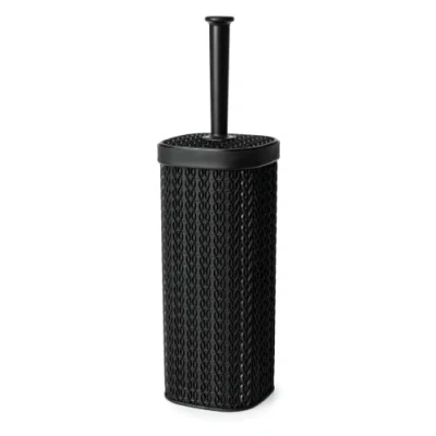 Image of Blue Canyon Lace Toilet Brush &amp; Holder for Bathroom, Flexible Bowl Plastic Head Deep Cleaning, Compact Size, Elegant Design with Odour Free Black