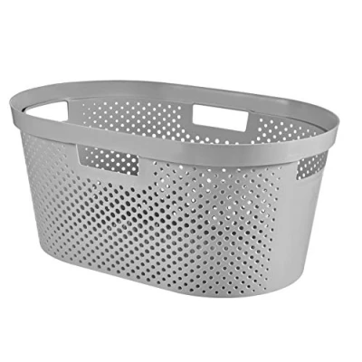 Image of Curver Infinity Clothes Basket With Dot Pattern, Light Grey, 35 x 25 10 cm