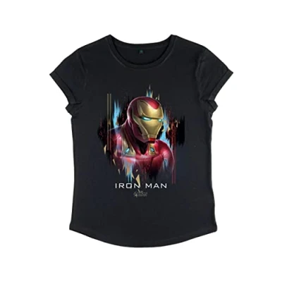 Image of Marvel Women&#039;s Avengers: Endgame Ironman Portrait Rolled Sleeve T Shirt, Black, Large