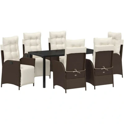 Image of vidaXL 7 Piece Garden Dining Set Brown Poly Rattan