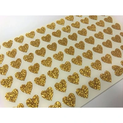 Image of 144 Sticky Self Adhesive Glittery Gold Hearts 8 mm for D I Y Wedding Cards