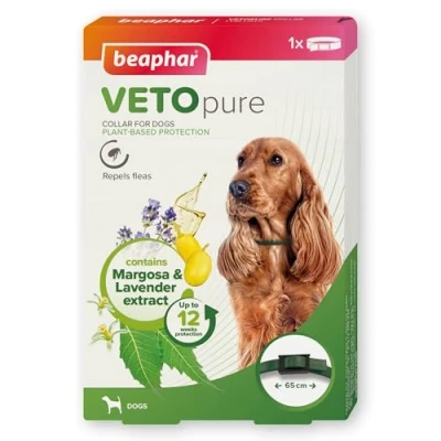 Image of Beaphar VETOpure Flea Collar for Dogs Plant Based Protection Repels up to 12 Weeks Contains Margosa &amp; Lavender Extract Comfortable and Adjustable 65cm