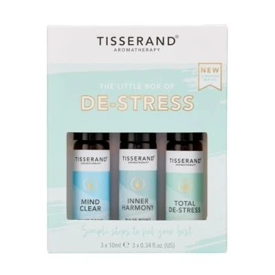 Image of Tisserand Aromatherapy The Little Box of De Stress Mind Clear, Inner Harmony, Total 100% Natural Pure Essential Oils 3x10ml