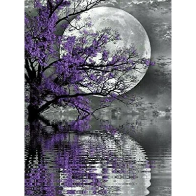 Image of OWN4B Cross Stitch Kits Stamped, Moon Night Tree Printed Pattern 11CT 14.2x18.1 inch DIY Embroidery Kit (Tree)