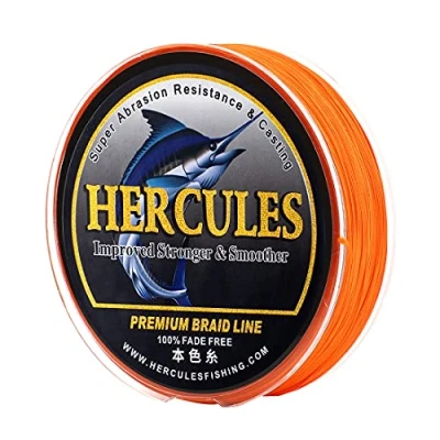 Image of HERCULES Braided Fishing Line, Not Fade, 109 Yards PE Lines, 8 Strands Multifilament Fish 60lb Test for Saltwater and Freshwater, Abrasion Resistant, Orange, 60lb, 100m