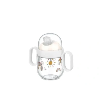 Image of Mepal Non Spill Sippy Cup Mio, Leakproof, Clear Cap for On The go use, Easy to Hold Handles, 200 ml, Sunshine &amp; Rainbow