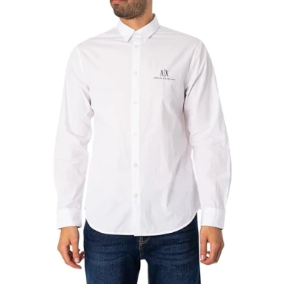 Image of Armani Exchange Men&#039;s Ax Long Sleeve Icon Logo Button Shirt Dress, White/Opulent Garden, L