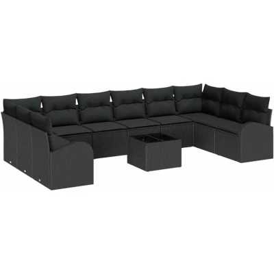 Image of vidaXL 11 Piece Garden Sofa Set with Cushions Beige Poly Rattan