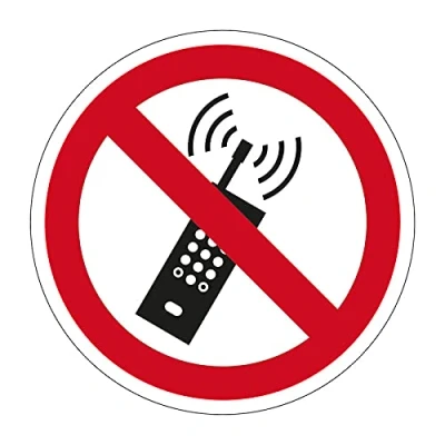 Image of No Mobile Phones Symbol, Hard Wearing Non Slip/Abrasive Lamination, R9 Grade For Slip Resistance, High Strength Adhesive Backing, 400mm Diameter