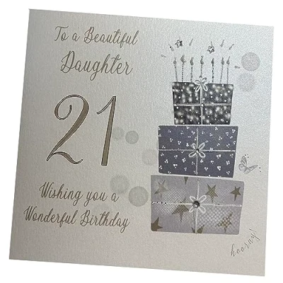 Image of white cotton cards To A Beautiful Daughter 21 Wishing You Wonderful Birthday Handmade Large 21st Card, XDS21