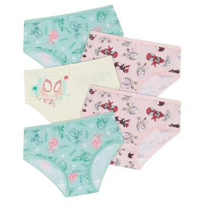 Image of Five Pack Girls 100% Cotton Spidey &amp; Friends Briefs 18/24 Months Multicolor