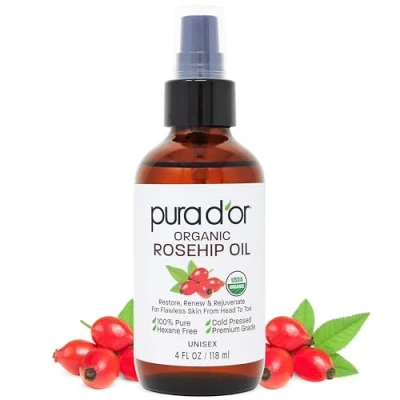 Image of PURA D&#039;OR (118 ml) Organic Rosehip Seed Oil 100% Pure Cold Pressed, USDA Certified Organic, All Natural Anti Aging Moisturizer Treatment for Face, Hair, Skin &amp; Nails, Men Women (Packaging may vary)