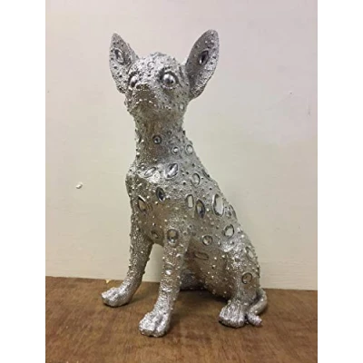 Image of Large Chihuahua Ornament Leonardo Silver Art Diamante Bling Jewelled Sitting Dog Figurine