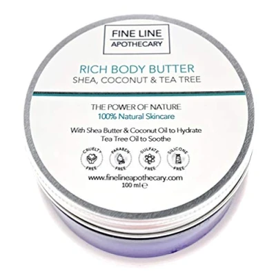 Image of Fine Line Apothecary 100% Natural Body Butter: Shea, Coconut, Tea Tree Oils. Chemical free, Conditions, Moisturises, Nourishes Skin, Scalp, Hair, Nails. 100ml