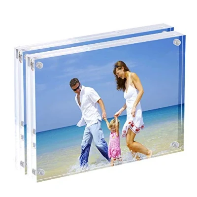 Image of Acrylic Photo Frames 15x20 cm (6x8 inch), Magnetic Block Picture Frame, Desktop Frameless Photograph Display Set of 2
