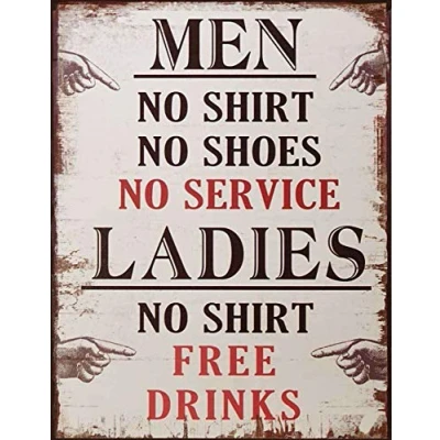 Image of Lewistons Of London No Shirts Service Fun Quote Drinking Alcohol Vintage Retro Man Cave Bar Pub Shed Novelty Gift Tin Wall Décor Metal Sign