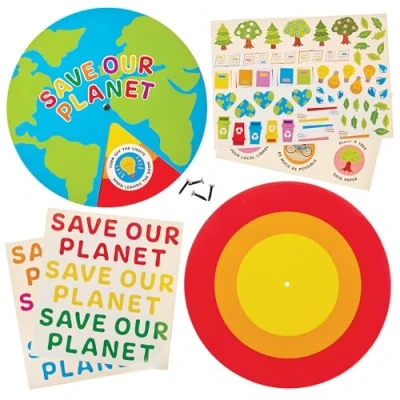 Image of Baker Ross FN036 Save our Planet Sticker Wheels Pack of 5, STEM, Science, Earth Day and Learning Aids for Kids Schools