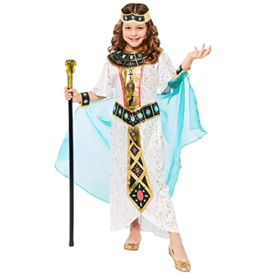Image of Amscan 9916060 Girls Curriculum Queen Cleopatra Deluxe Historical Costume, White, 4 6 Years