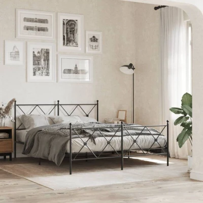Image of vidaXL Metal Bed Frame without Mattress with Footboard Black 150x200cm