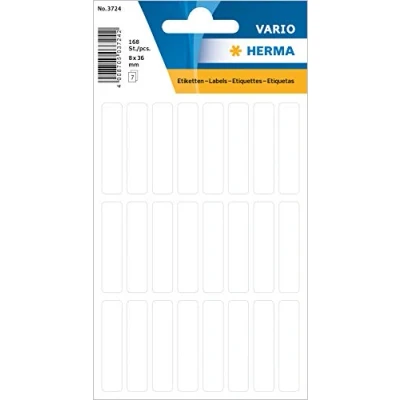 Image of HERMA Multi Purpose Labels, 24 Labels per Sheet, 7 Sheets, 8 x 36 mm, 168 Self Adhesive Small Stickers, Blank Sticky for Office Kitchen Home, White