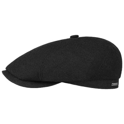 Image of Stetson Brooklin Wool Cashmere Flat Cap for Men Made in The EU with Cotton Lining Solid Color Peaked New and Fall/Winter Black 61 cm
