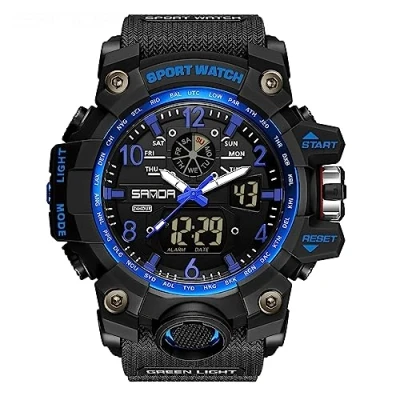 Image of AIMES Mens Watches Sports Outdoor Waterproof Military Watch for Men Tactical Analog Digital Date Alarm Stopwatch black blue Multi Function Tactics Big Face Wristwatch Men, 3169,