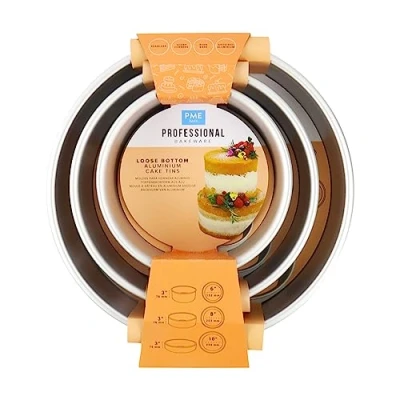 Image of PME Loose Bottom Round Cake Pan, 3 inch deep Set of 3, Silber