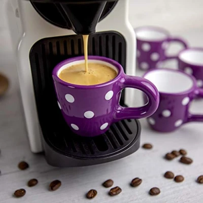 Image of City to Cottage Ceramic Espresso Cups of 4, Small Expresso Shots Cups, Mugs, Demitasse Perfect for Machine and Coffee Maker, Handcrafted Purple Polka Dot