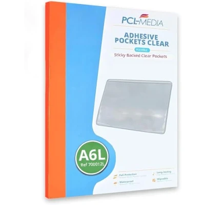 Image of Self Adhesive Clear A6 Pocket 155 x 111mm (Pack of 5) Long Edge Opening Holder Protectors Documents Card PCL Media ltd