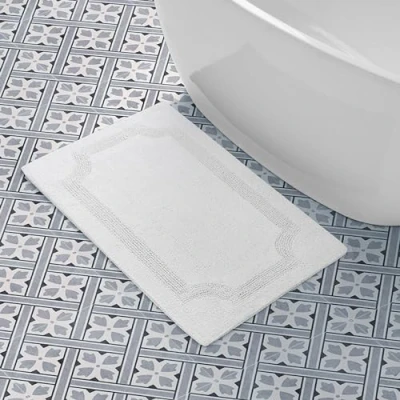 Image of Laura Ashley Reversible Cotton Bath Mat, White, 21in. X 34in
