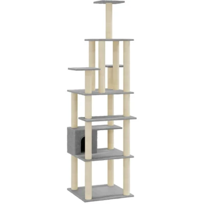 Image of vidaXL Cat Tree with Sisal Scratching Posts Light Grey 183 cm