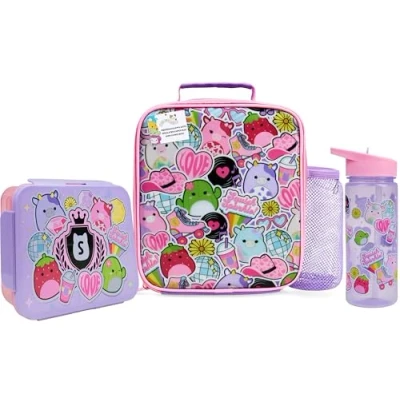 Image of Get Trend Squishmallows Water Bottle Lunch Bag &amp; Box for Kids 3 Pcs Set School Supplies Snack BPA Free Leakproof Travel Picnic Holiday (Multi Squishmallows)