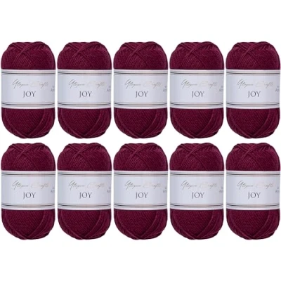 Image of Utopia Crafts Joy Plain Knitting and Crochet Yarn, Soft, Easy Care, 100% Polyacrylic, 10 x 50 g Ball, 150 m (Dark Purple)