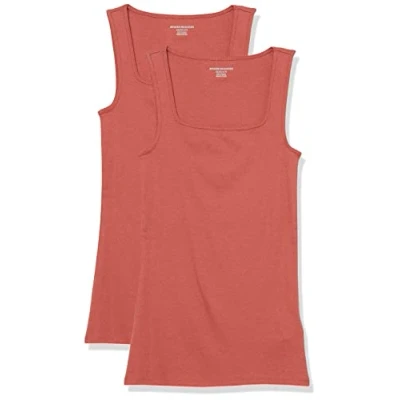 Image of Amazon Essentials Women&#039;s Slim Fit Square Neck Tank, Pack of 2, Brick Red, XXL