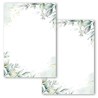 Image of 20 x Blank Cards with Pattern Postcards Set for DIY Printing Invitation Green Watercolour Postcard 2 Sides Game Birthday Elegant Congratulations Greeting DIN A6