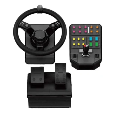 Image of Logitech G Saitek Farm Sim Controller, Heavy Equipment Bundle for Farming Simulator, Gaming Steering Wheel and Pedals with Control Panel, 900 Wheel, 38+ Assignable Buttons, USB, PC/Mac Black