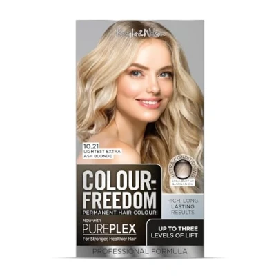 Image of Colour Freedom Lightest Extra Ash Blonde Permanent Hair Colour. Formulated with PurePlex to Protect, Restore and Nourish. Up 3 Levels of Lift. 10.21 Blonde. By Knight &amp; Wilson
