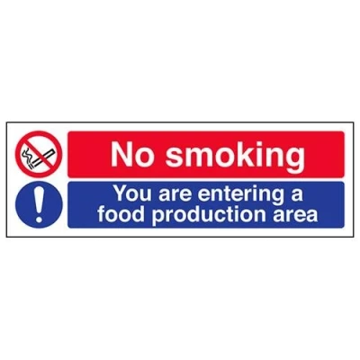 Image of V Safety No Smoking/Food Production Area Sign 300mm x 100mm 1mm Rigid Plastic