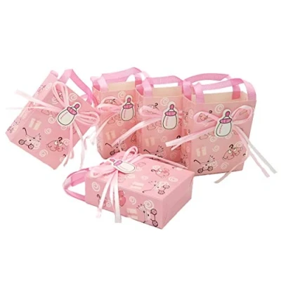 Image of JZK 24 x Pink baby shower favour bag girl sweet mini party paper for birthday christening baptism newborn