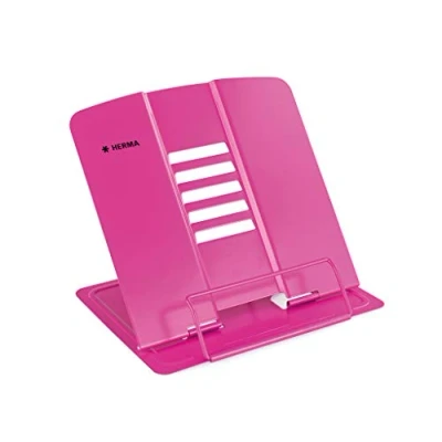 Image of HERMA Metal Book Stand (19.8 x 22.2 3.3 cm Folded) Adjustable Anti Slip Cookbook Holder for Kitchen, School and Office, Reading Rest Kids, Pink