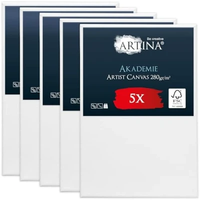 Image of Artina 5pcs Paint Canvas Set 20x30 cm FSC® for Painting 100% Cotton Stretcher Frame 280 g/m² Blank Canvases Art Acrylic, Watercolour &amp; Oil Small Akademie