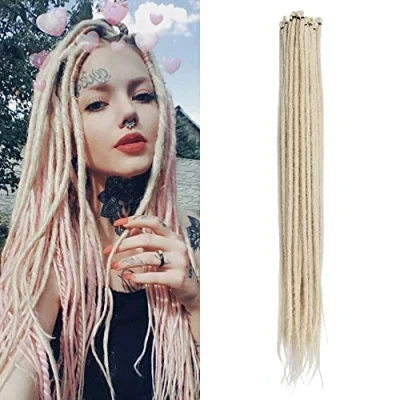 Image of Thin 0.6cm Synthetic Dreadlock Extensions Handmade 20Inch 20 Strands Crochet Hair Long Braids Hip Hop Style Soft Dreads Extensions, Blond