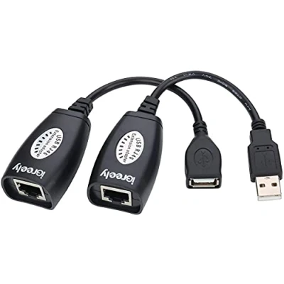 Image of QIANRENON USB2.0 Port Extension Adapter over RJ45，Connection via Cat5/Cat5e/Cat6 USB Signal Amplifier Extends to 164 ft (50 meters),1 Pair