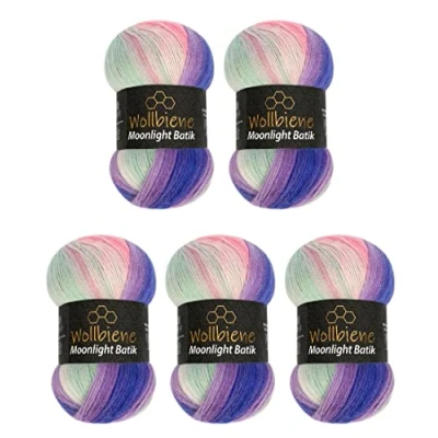 Image of Wollbiene Moonlight Batik 5 x 100 g Knitting Wool 500 for and Crocheting 20% Turkish Gradient (3090 Purple Green Pink)