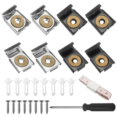 Image of 2 Sets 8Pcs Mirror Clips, Brackets, Frameless fixings, Glass Wall Hanging Fixing Kit Hanger Clips Suitable for Bathroom Living Room Public Places (Black, Silver)