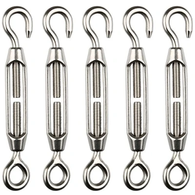 Image of H&amp;S 5x Turnbuckle Wire Tensioner Strainer M4 Stainless Steel Hook And Eye Rope Cable Tension Set Heavy Duty Tensioners Turn Buckles