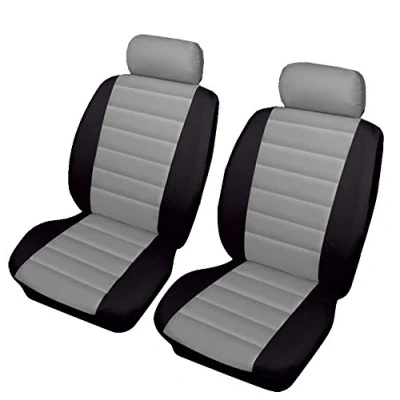 Image of Carseatcover UK® GREY &amp; BLACK Airbag Safe Padded LEATHER LOOK Car Van Seat Covers FRONT PAIR